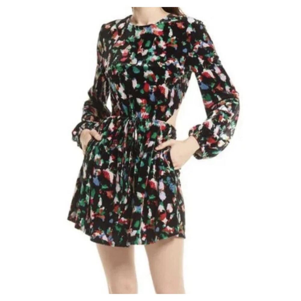 Aqua Velvet Cutout Mini Dress Long Sleeve Black Multicolor Print Size Medium